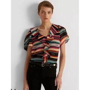 NWT Ralph Lauren Striped Crinkle Georgette Blouse Medium